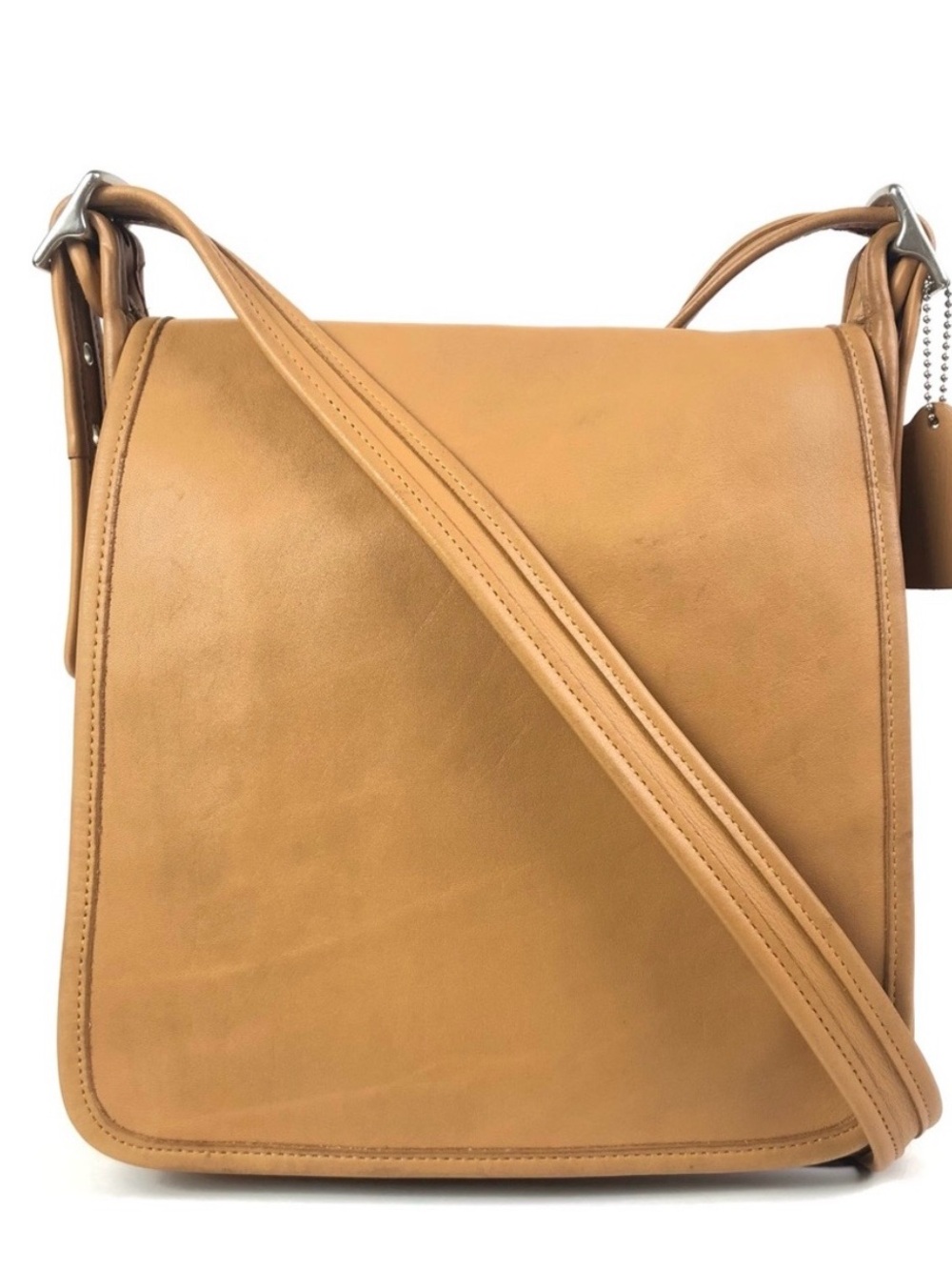 Coach Classic Fold Over Tan Leather Crossbody Shoulder Bag